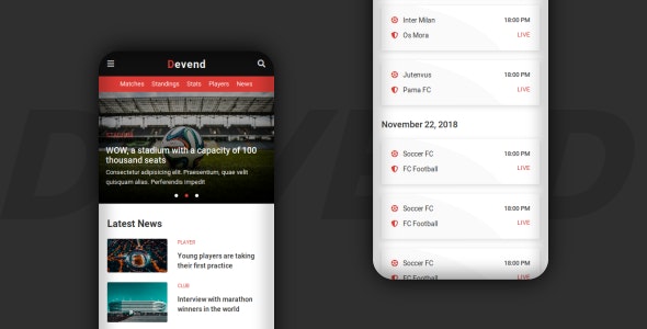 Devend v1.0 – Football & Soccer Mobile Template